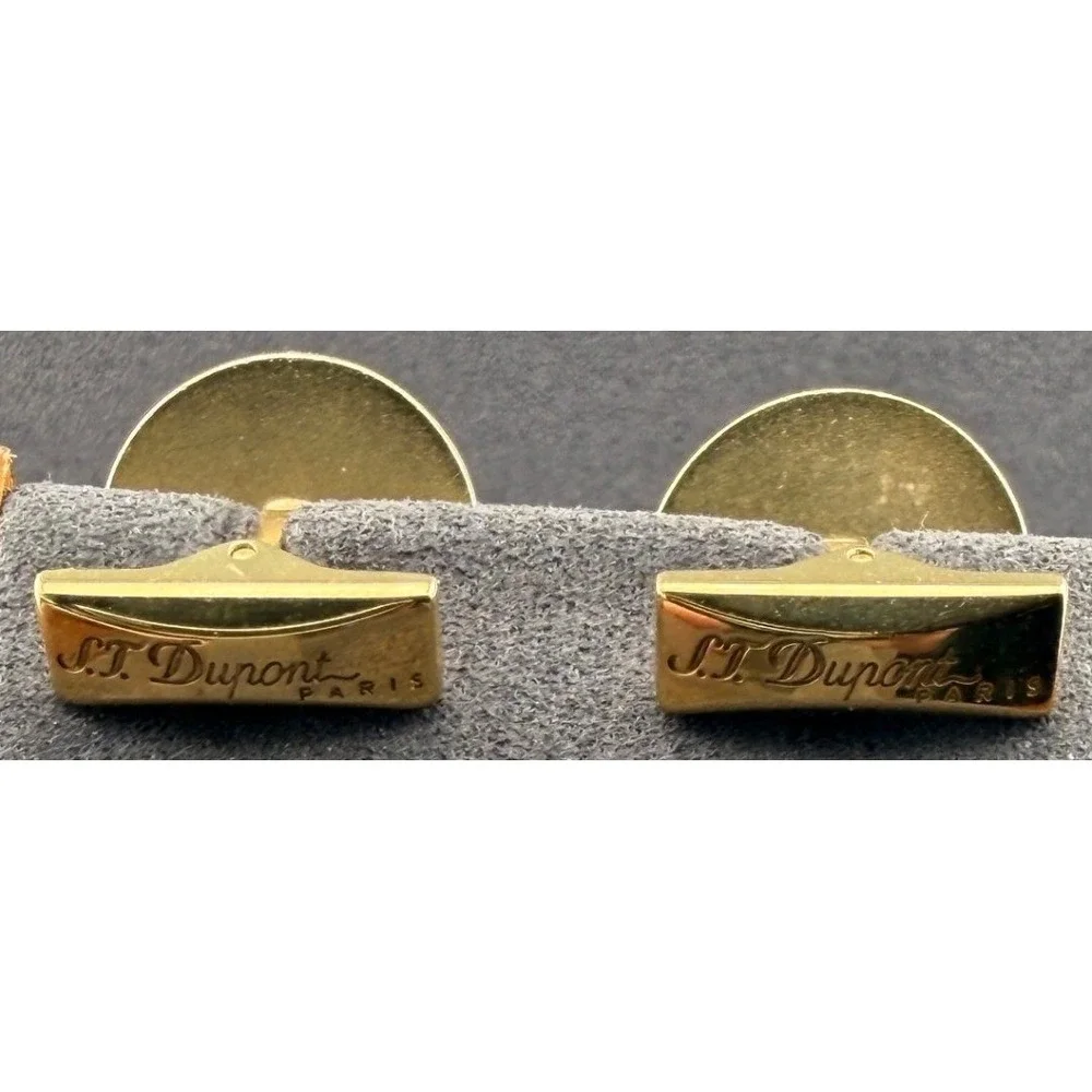 Vintage Horse Cufflinks S.T. Dupont Paris Gold Tone Enamel Signed Heavy